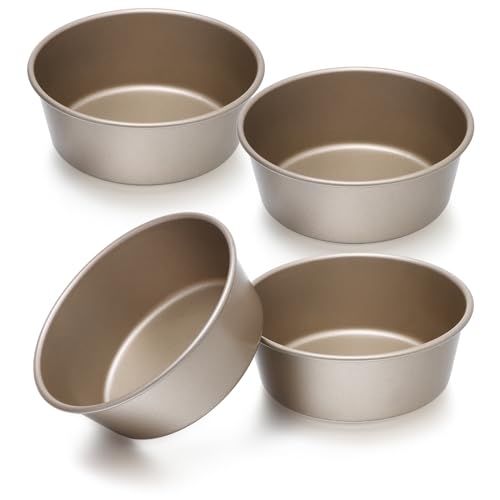 beyonday 4pcs Mini Bread Hamburger Bun Molds, 4 inch Round Carbon Steel Bread Cake Trays Non-stick Muffin Cheesecake Baking Mold for Birthday Party Wedding Anniversary Kitchen Bakeware - Image 1