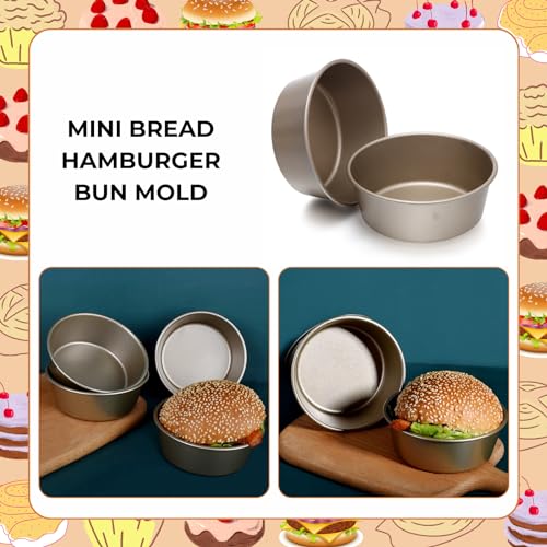 beyonday 4pcs Mini Bread Hamburger Bun Molds, 4 inch Round Carbon Steel Bread Cake Trays Non-stick Muffin Cheesecake Baking Mold for Birthday Party Wedding Anniversary Kitchen Bakeware - Image 2