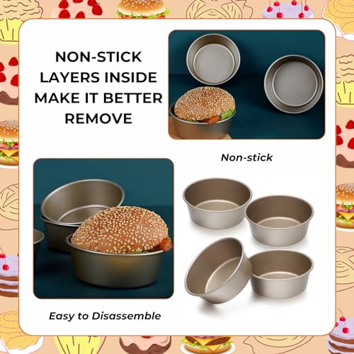 beyonday 4pcs Mini Bread Hamburger Bun Molds, 4 inch Round Carbon Steel Bread Cake Trays Non-stick Muffin Cheesecake Baking Mold for Birthday Party Wedding Anniversary Kitchen Bakeware - Image 5
