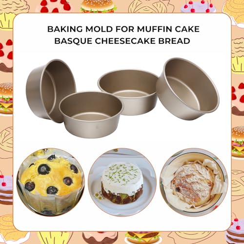 beyonday 4pcs Mini Bread Hamburger Bun Molds, 4 inch Round Carbon Steel Bread Cake Trays Non-stick Muffin Cheesecake Baking Mold for Birthday Party Wedding Anniversary Kitchen Bakeware - Image 3