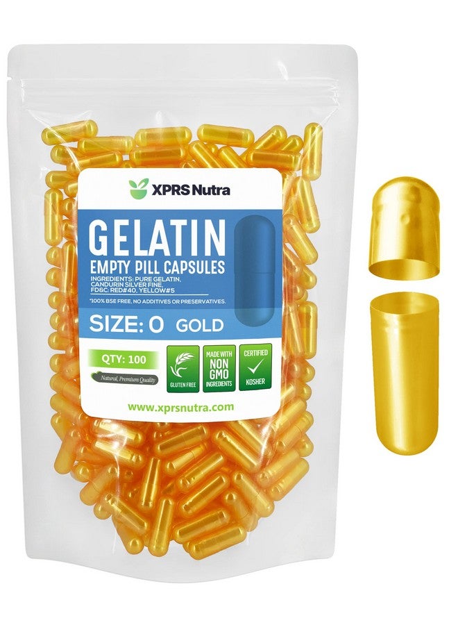 XPRS Nutra كبسولات فارغة حجم 0 عدد 100 كبسولات جيلاتينية فارغة كبسولات حبوب فارغة كبسولات تعبئة DIY كبسولات حبوب بقرية نقية كبسولات جيلاتينية فارغة (ذهبي) - Image 2