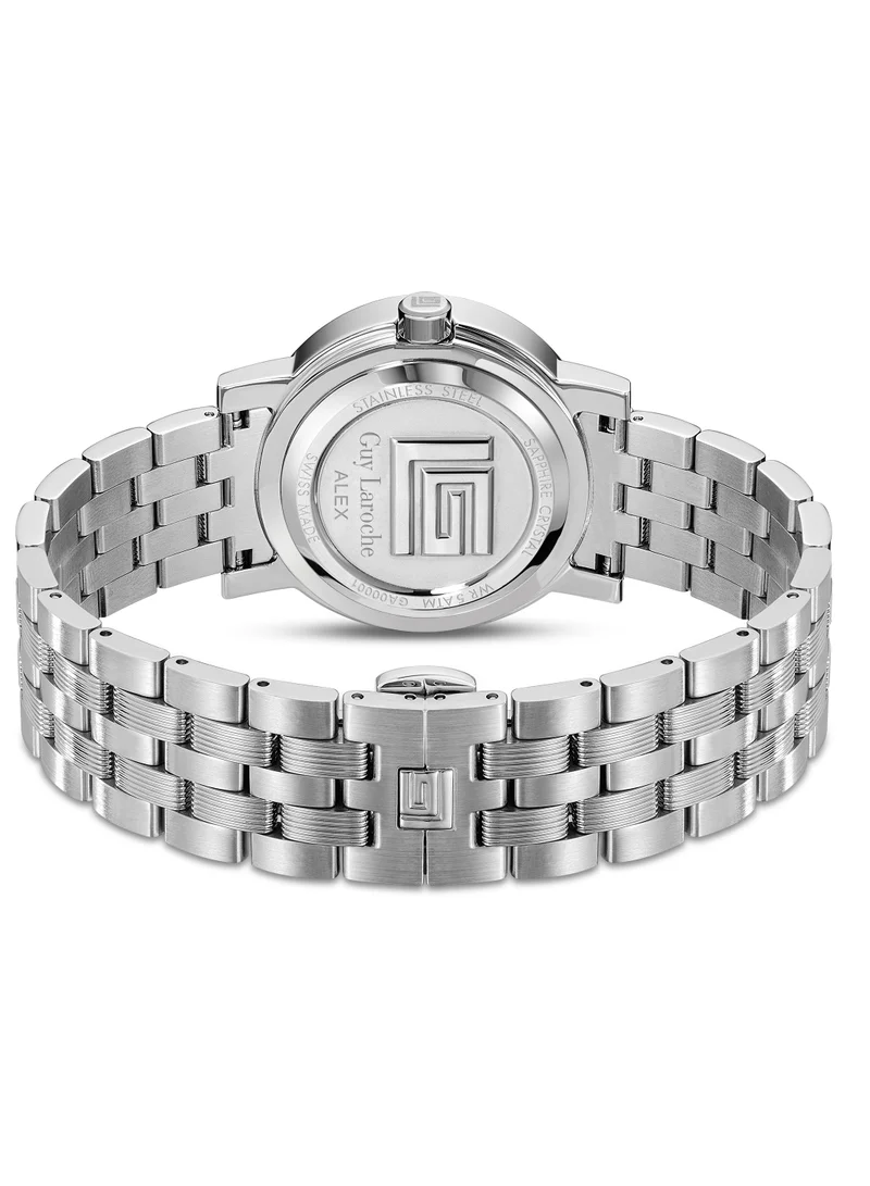 Guy Laroche Alex Watch for Men with Silver Stainless Steel Bracelet 40 mm 5 Atm