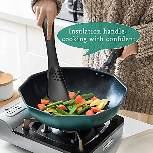 Worldity 5-In-1 Nylon Slotted Spoon Spatula Turner Slicer Solid Spoon, Nonstick Multipurpose Kitchen Tool Included Cutter, Turner, Colander, Soup Spoon, Spatula for Kitchen Serving Supplies(Green) - Image 4