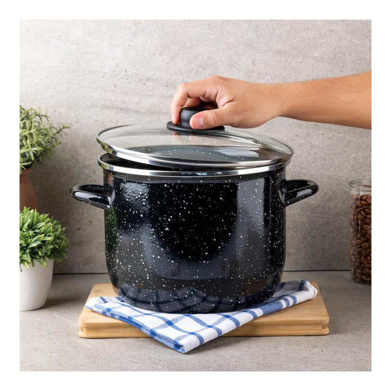 EKCO EOS 8-Quart Speckled Stockpot with Glass Lid (Black) Soup Pot for All Ranges, Dishwasher & Oven Safe up to 350Â°F - Non-Reactive Enameled Interior Pot for Gumbo, Stew, Boil, Pasta, Chili - Image 5