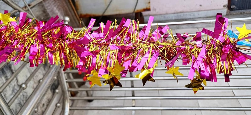 Forty Wings Forty Wings 2 Pcs Pink Golden Christmas Tinsel Garlands Strings Streamers Christmas Decoration Item Christmas Xmas Decoration Ornaments Garland Wreath Decoration Christmas New Year Decoration Props  - Image 4