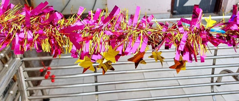 Forty Wings Forty Wings 2 Pcs Pink Golden Christmas Tinsel Garlands Strings Streamers Christmas Decoration Item Christmas Xmas Decoration Ornaments Garland Wreath Decoration Christmas New Year Decoration Props  - Image 5