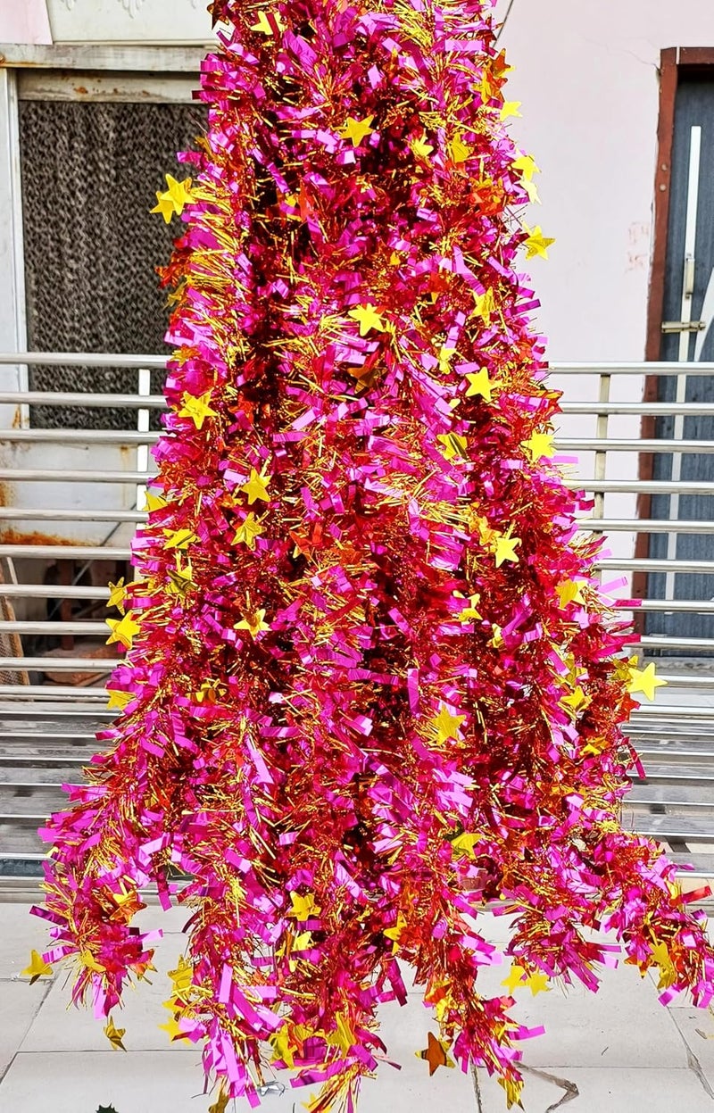 Forty Wings Forty Wings 2 Pcs Pink Golden Christmas Tinsel Garlands Strings Streamers Christmas Decoration Item Christmas Xmas Decoration Ornaments Garland Wreath Decoration Christmas New Year Decoration Props  - Image 2