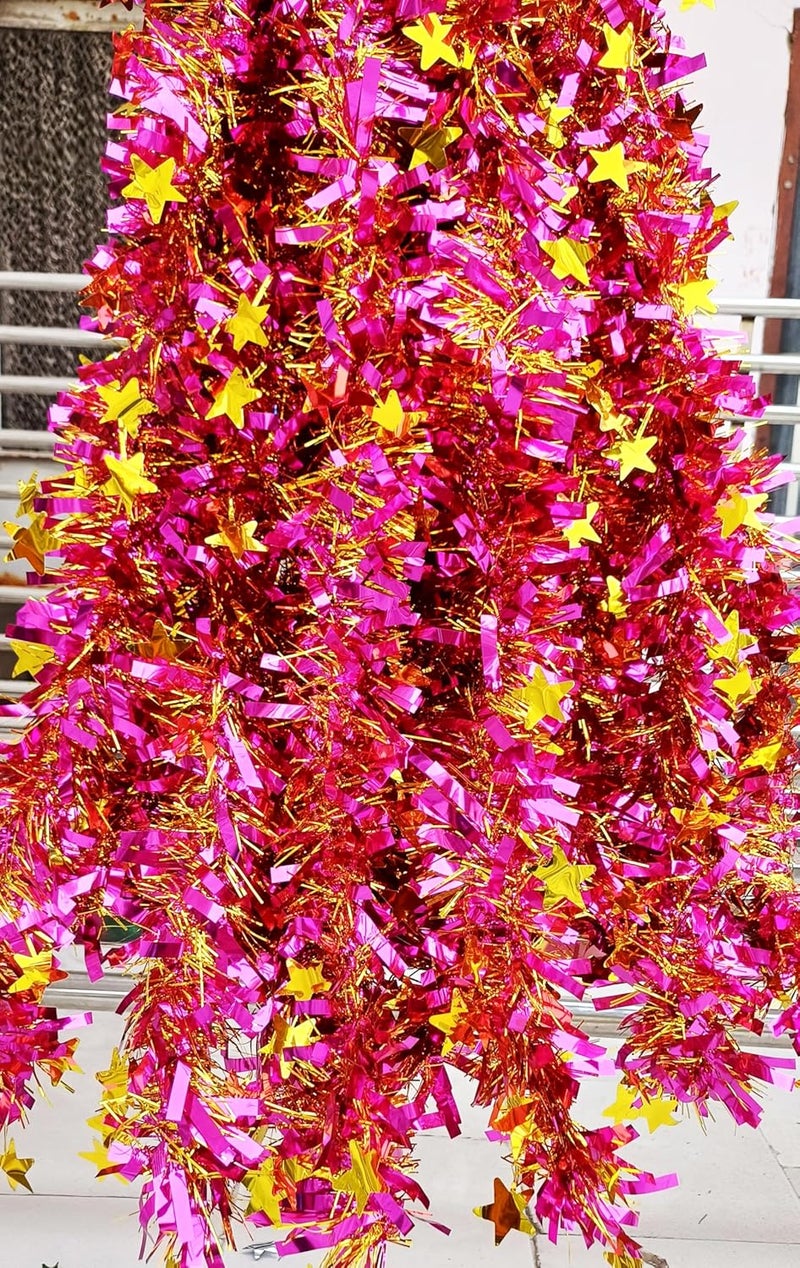 Forty Wings Forty Wings 2 Pcs Pink Golden Christmas Tinsel Garlands Strings Streamers Christmas Decoration Item Christmas Xmas Decoration Ornaments Garland Wreath Decoration Christmas New Year Decoration Props  - Image 3