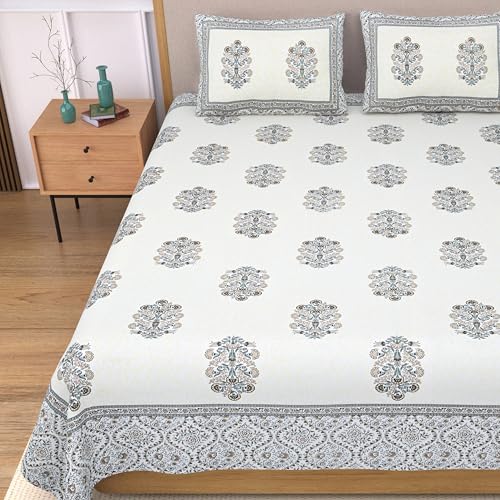 EasyGoods® 100% Pure Cotton Jaipuri Bedsheet with Pillow Covers | Soft & Breathable Fabric | Traditional Floral Print | Cotton Bedsheet (Brown 4, King) - Image 1