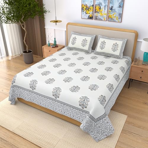 EasyGoods® 100% Pure Cotton Jaipuri Bedsheet with Pillow Covers | Soft & Breathable Fabric | Traditional Floral Print | Cotton Bedsheet (Brown 4, King) - Image 3