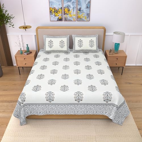 EasyGoods® 100% Pure Cotton Jaipuri Bedsheet with Pillow Covers | Soft & Breathable Fabric | Traditional Floral Print | Cotton Bedsheet (Brown 4, King) - Image 2