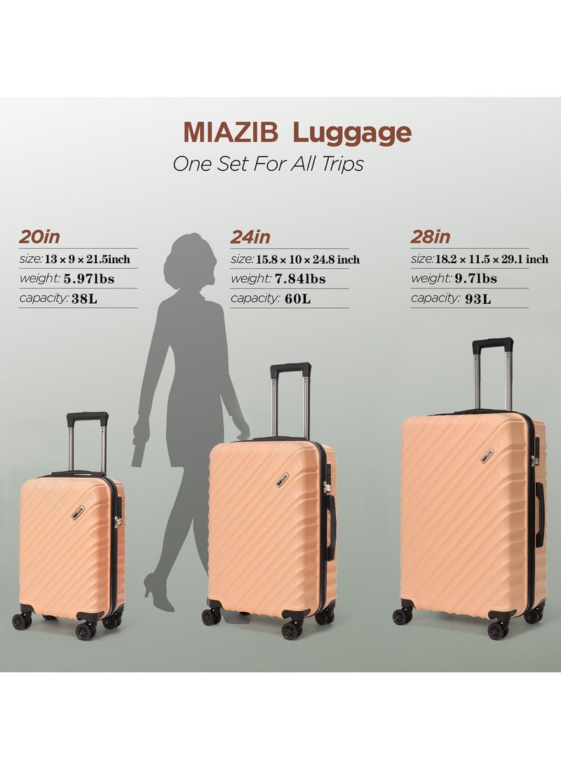MIAZIB MIAZIB Hardshell Luggage Sets 3 Piece ABS+PC Travel Suitcase Hard Sided Luggage with Spinner Wheels Checked Luggage Durable Lightweight Hard Case Luggage Light Pink  - Image 5