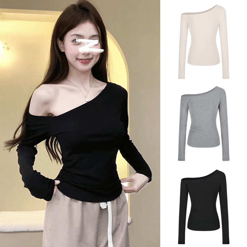 American Style Spice Girl Long-Sleeved T-Shirt Women'S Ins Asymmetric Slim-Fit Slimming Shoulder-Exposed Early Autumn Thin Top Trendy Brand - Image 2