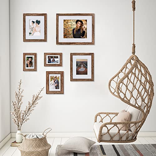 Hongkee 8x10 Picture Frame Set of 4, Made of Real Glass and Rustic Brown Wooden Frame, 8 by 10 Photo for Wall or Tabletop - Display Picture 5x7 with Mat or 8x10 Without Mat - Image 5