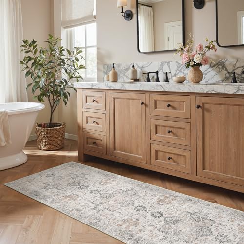 GENIMO Runner Rug 3x8, Non Slip Vintage Hallway Runner Rugs, Low Pile Lightweight Machine Washable Mat for Hallway, Entryway, Bedroom, Kitchen and Corridor, Light Taupe Brown - Image 3