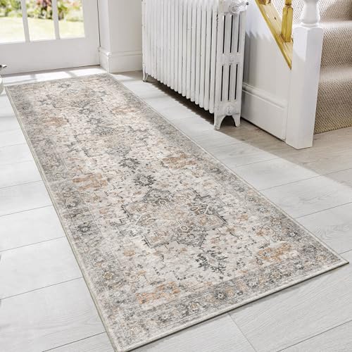 GENIMO Runner Rug 3x8, Non Slip Vintage Hallway Runner Rugs, Low Pile Lightweight Machine Washable Mat for Hallway, Entryway, Bedroom, Kitchen and Corridor, Light Taupe Brown - Image 1