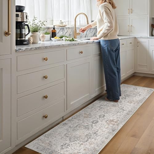 GENIMO Runner Rug 3x8, Non Slip Vintage Hallway Runner Rugs, Low Pile Lightweight Machine Washable Mat for Hallway, Entryway, Bedroom, Kitchen and Corridor, Light Taupe Brown - Image 2