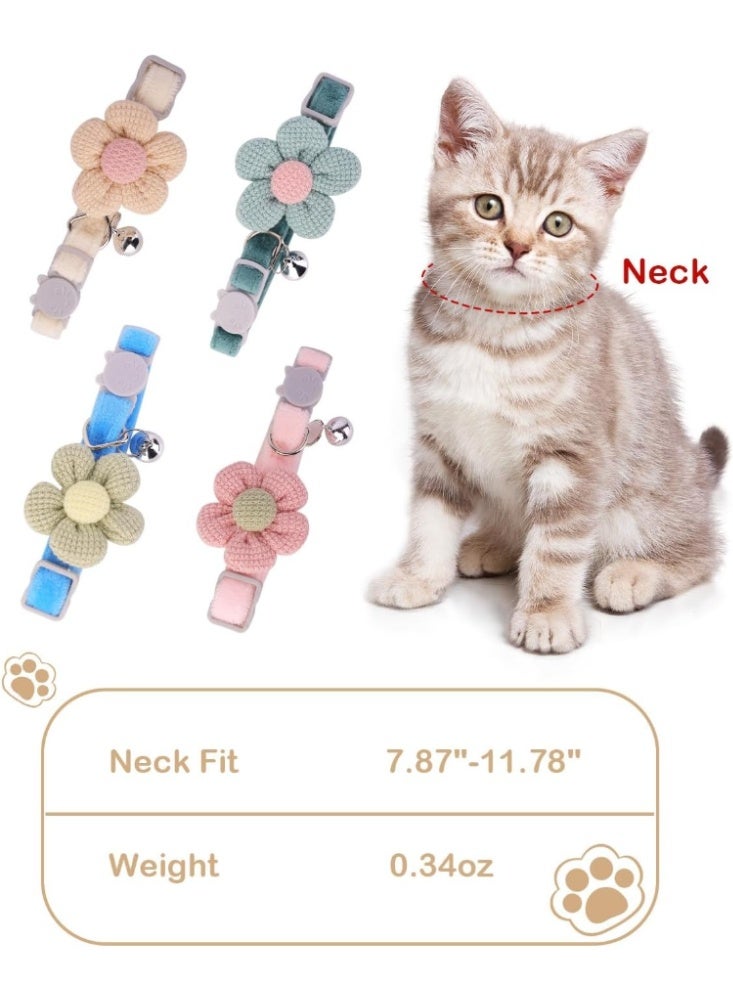 Soft Plush Breakaway Cat Collar with Hand-Knitted Flower, Adjustable Safety Kitten Collar for Sensitive Skin, Lightweight Decorative Pet Necklace with Removable Bell, Fits Neck 20-30 cm - Image 5