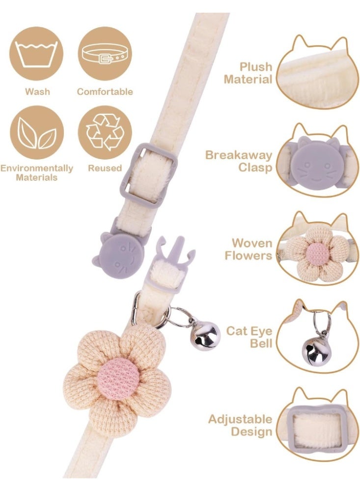 Soft Plush Breakaway Cat Collar with Hand-Knitted Flower, Adjustable Safety Kitten Collar for Sensitive Skin, Lightweight Decorative Pet Necklace with Removable Bell, Fits Neck 20-30 cm - Image 2