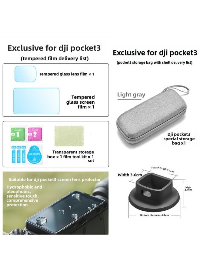 For DJI Pocket 3 Yuntai Osmo Pocket 3 Eyes Accessories Desktop Foot Tempered Film Accessories-Color:Pocket3 Large Base + Gray Storage Bag + 1 Set Of Tempered Film - Image 1