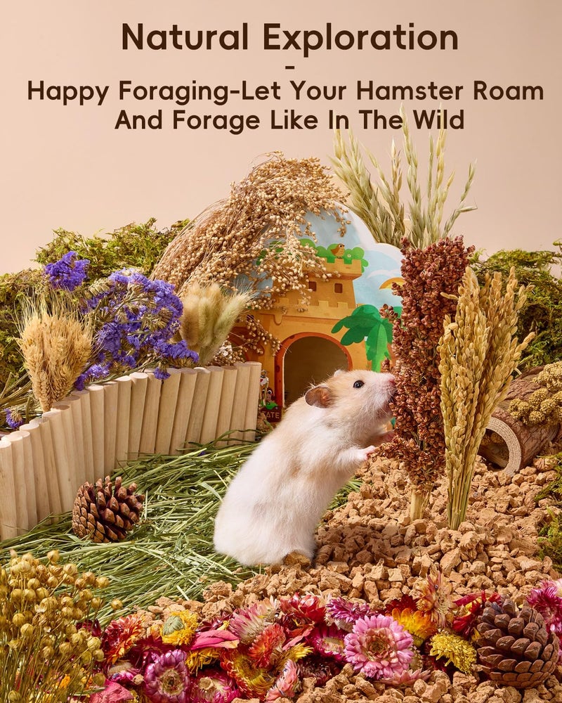 BUCATSTATE Natural Hamster Bedding - Flowers & Herbs & Sprays for Cage Habitat Decor - Treat Cereal Grain for Dwarf Syrian Gerbils, Mice, Rat, Forage, Enrichment (60PCS) - Image 3