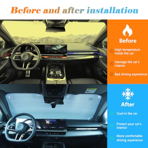 JONKOKO Car Windshield Sunshade for BMW 5 Series G60 2024 Foldable Sun Shield Reflective Polyester Sun Visor Cover Block Heat and Sun Protection, UV Rays Sun Visor Protector Accessories(Style A) - Image 2