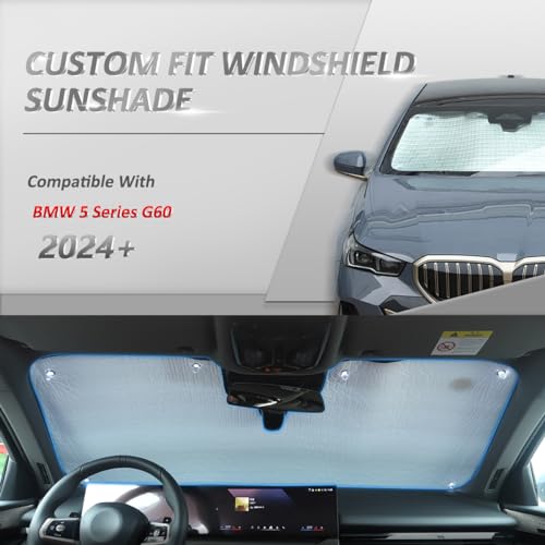 JONKOKO Car Windshield Sunshade for BMW 5 Series G60 2024 Foldable Sun Shield Reflective Polyester Sun Visor Cover Block Heat and Sun Protection, UV Rays Sun Visor Protector Accessories(Style A) - Image 3