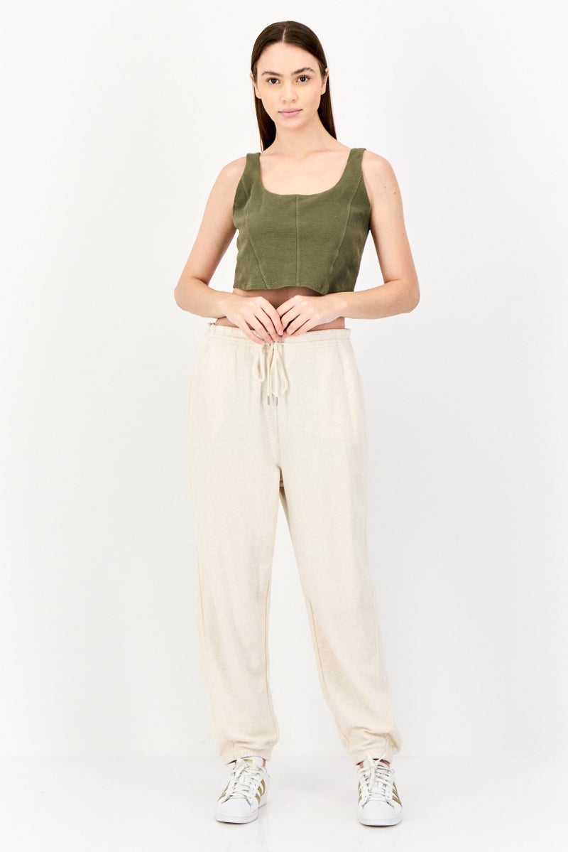 Aerie Women Regular Fit Plain Jogger Pants, Cream - Image 3