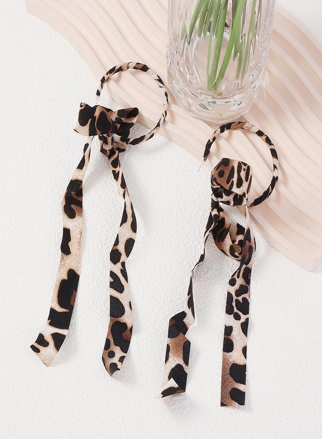 OIDIMS Fabric Half Hoop Earring for Women Sweet Delicate Cloth Bow Earrings Style Unique Long Ribbon Bowknot Tassel Dangle Drop Earrings Fashion Bohemian Lightweight Handmade Jewelry Gift (Leopard Print) - Image 5