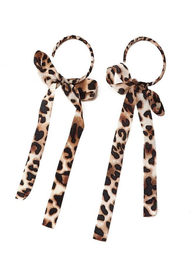 OIDIMS Fabric Half Hoop Earring for Women Sweet Delicate Cloth Bow Earrings Style Unique Long Ribbon Bowknot Tassel Dangle Drop Earrings Fashion Bohemian Lightweight Handmade Jewelry Gift (Leopard Print) - Image 1