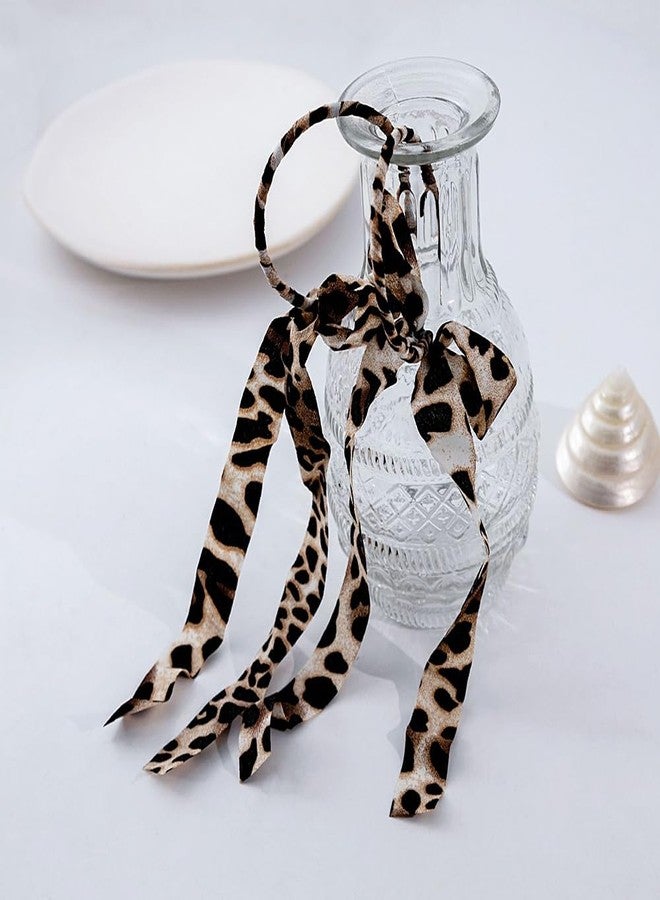 OIDIMS Fabric Half Hoop Earring for Women Sweet Delicate Cloth Bow Earrings Style Unique Long Ribbon Bowknot Tassel Dangle Drop Earrings Fashion Bohemian Lightweight Handmade Jewelry Gift (Leopard Print) - Image 4