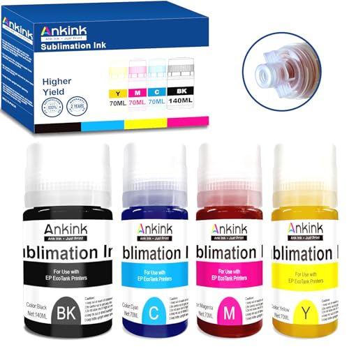 Ankink Sublimation Ink 502 522 Autofill for Ecotank ET-2800 ET-2803 ET-2850 ET-2720 ET-2760 ET-4800 ET-15000 ET-2400 ET-3760 ET-4760 Heat Press Transfer on Mugs T-Shirts Anti-UV ICC-Free - Image 1