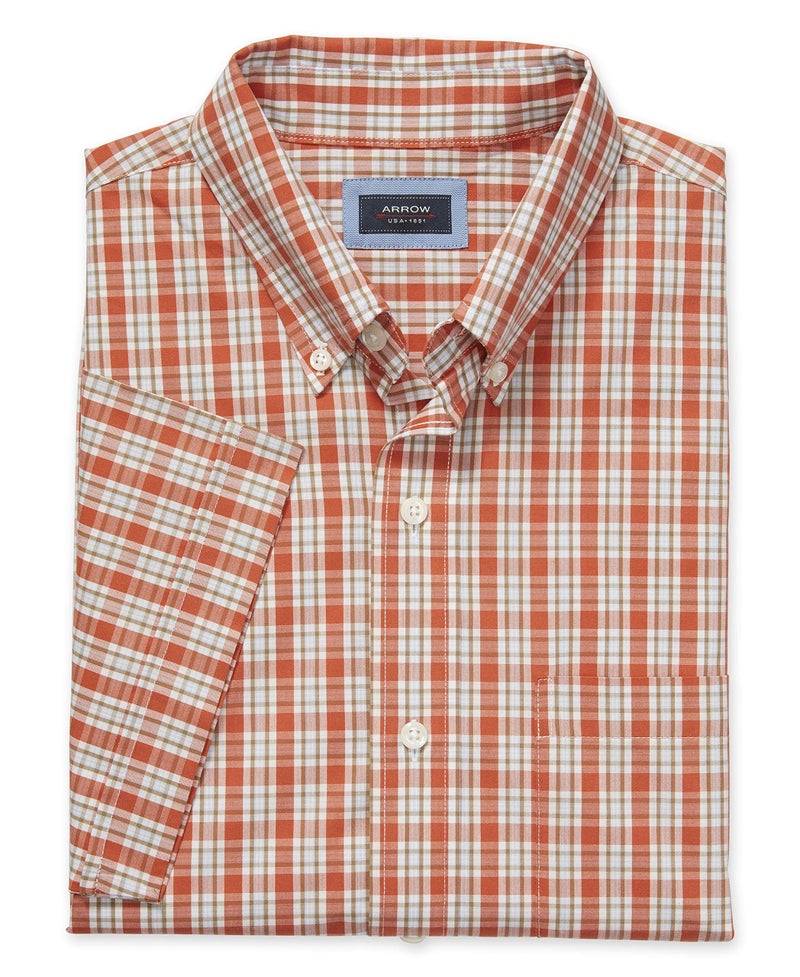 Arrow Men's Hamilton Plaid Short Sleeve Shirt, Orange Rust, 2XL - Image 2