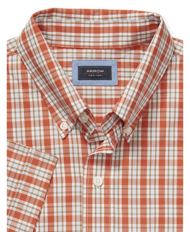 Arrow Men's Hamilton Plaid Short Sleeve Shirt, Orange Rust, 2XL - Image 3