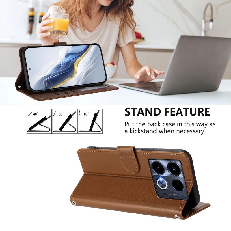 erorex For Infinix Note 40 5G Embossed  Cat Leather Phone Case with Hand Strap(Brown) - Image 3