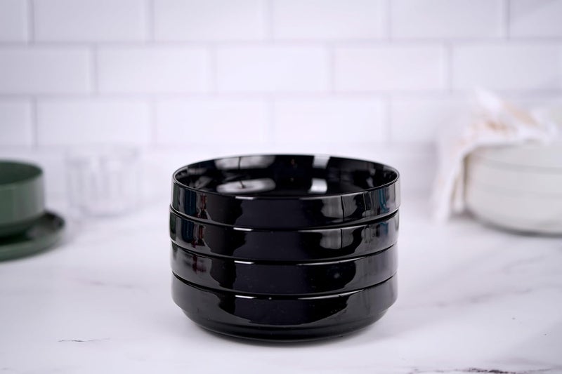 Kook وعاء باستا، طبق وعاء، وعاء منخفض، أطباق وعاء، أطباق خزفية كبيرة ضحلة، آمنة للاستخدام في الميكروويف وغسالة الصحون، رائعة للحساء والسلطات، بورسلين لامع، 47 أونصة، مجموعة من 4، أسود - Image 5