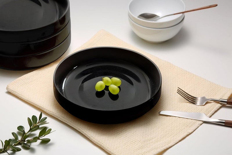 Kook وعاء باستا، طبق وعاء، وعاء منخفض، أطباق وعاء، أطباق خزفية كبيرة ضحلة، آمنة للاستخدام في الميكروويف وغسالة الصحون، رائعة للحساء والسلطات، بورسلين لامع، 47 أونصة، مجموعة من 4، أسود - Image 4