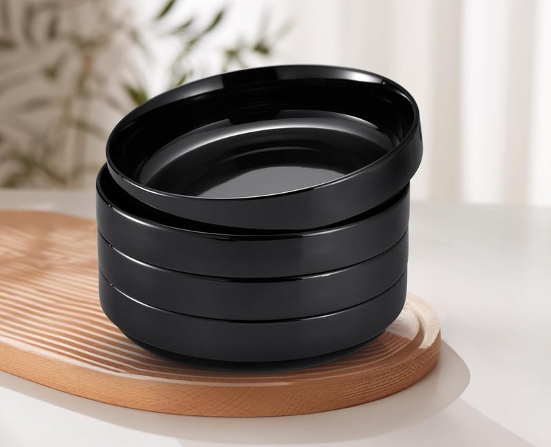 Kook وعاء باستا، طبق وعاء، وعاء منخفض، أطباق وعاء، أطباق خزفية كبيرة ضحلة، آمنة للاستخدام في الميكروويف وغسالة الصحون، رائعة للحساء والسلطات، بورسلين لامع، 47 أونصة، مجموعة من 4، أسود - Image 2