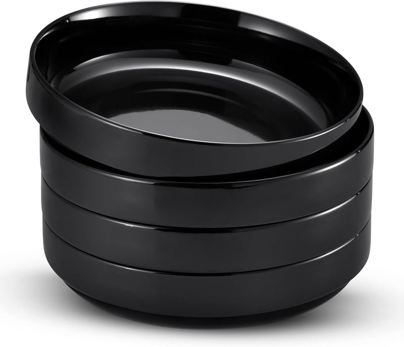 Kook وعاء باستا، طبق وعاء، وعاء منخفض، أطباق وعاء، أطباق خزفية كبيرة ضحلة، آمنة للاستخدام في الميكروويف وغسالة الصحون، رائعة للحساء والسلطات، بورسلين لامع، 47 أونصة، مجموعة من 4، أسود - Image 1