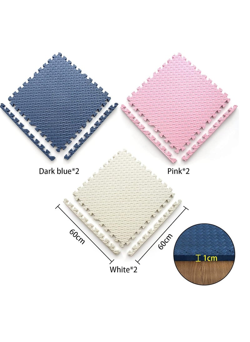 Multi Colored EVA Puzzle Mat for Kids Used in Bedroom Living Room Play Area 60x60x1.00cm 12pcs (Pink, Dark Blue and White) - Image 2
