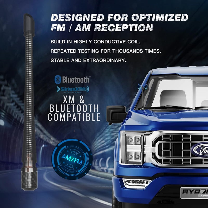 Rydonair هوائي Rydonair المتوافق مع فورد F150 2009-2019 | بديل هوائي مطاطي بطول 7 بوصات | مصمم لاستقبال FM/AM محسّن تصميم بسيط متعدد - Image 2