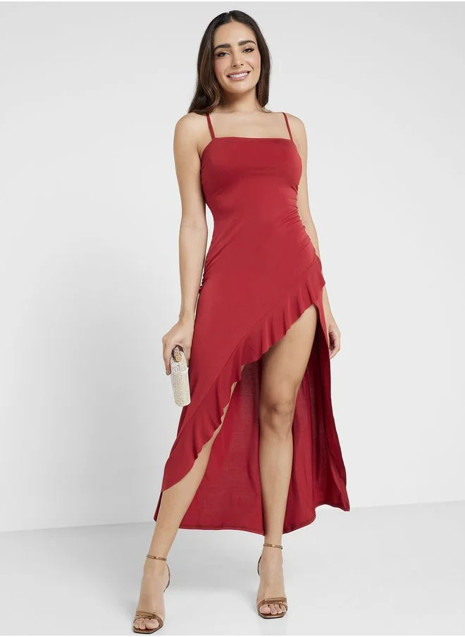 John Zack Side Slit Ruffle Dress