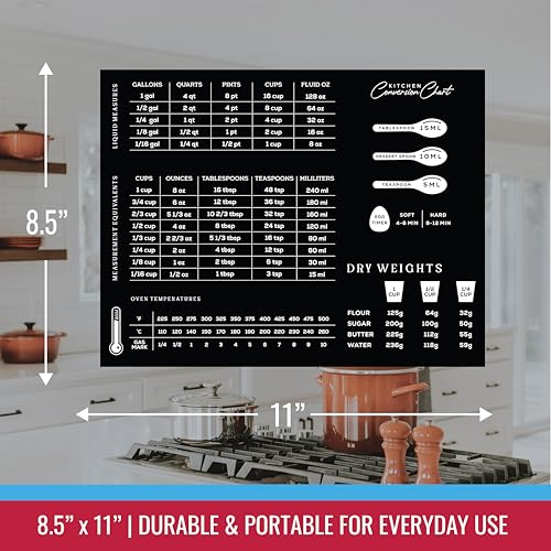Sunsella Magnetic Kitchen Conversion Chart | 8.5" x 11" Fridge Magnet for Measuring Liquid Temperature Weight | Imperial Metric & Standard Measurements | Cooking Baking Recipe Accessories for Cooks and Chefs - Image 3