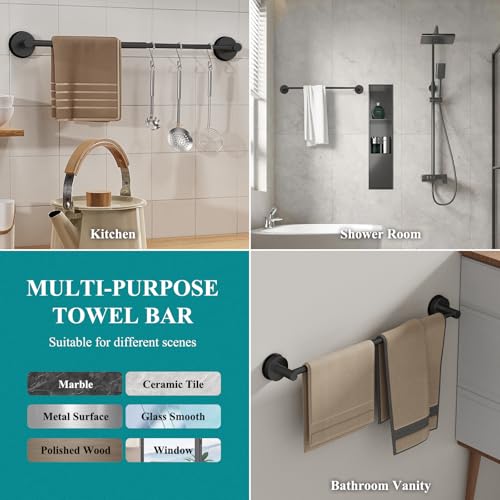 BKV Large Towel Bar for Bathroom Wall,Adjustable 17~29 Inch Towel Racks for Bathroom Wall Mounted,Towel Holder for Glass Shower Door,Bathroom Accessories,Apparment Essentials,Home Decor-Black - Image 2
