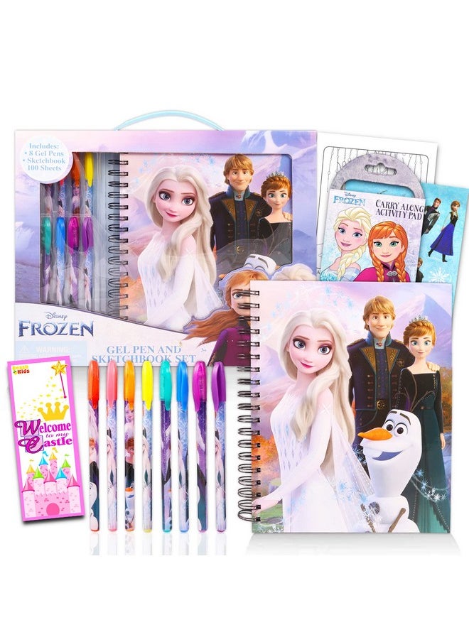 Classic Disney Disney Frozen Sketchbook/Gel Pen Set For Kids ~ 3 Pc Bundle With Frozen Anna And Elsa Art Set Stickers And More ; Frozen Coloring Activities For Girls Frozen Art Set  - Image 2