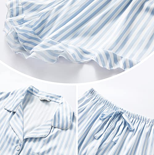 SAPJON Satin Silk Pajamas for Women 2Pcs Ruffle Notch Collar Sleepwear Button Down Short Sleeve Shorts Pjs Set Loungewear - Image 4