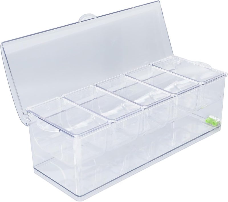 Condiment Server, Clear Plastic Ice Chilled Garnish Holder with Sealed Cover for Kitchen Serving Tray Container with Grid for Home Kitchen Use (5 Grids) - Image 2