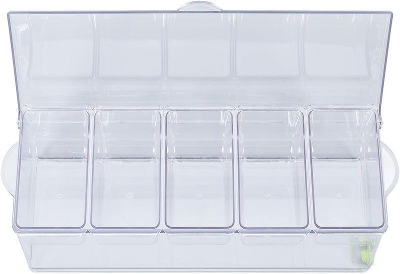 Condiment Server, Clear Plastic Ice Chilled Garnish Holder with Sealed Cover for Kitchen Serving Tray Container with Grid for Home Kitchen Use (5 Grids) - Image 4