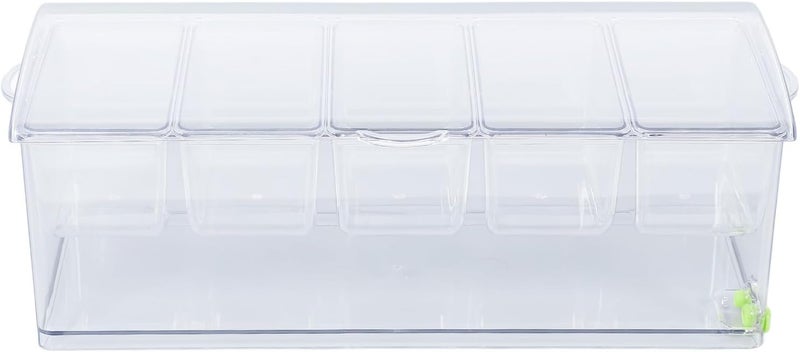 Condiment Server, Clear Plastic Ice Chilled Garnish Holder with Sealed Cover for Kitchen Serving Tray Container with Grid for Home Kitchen Use (5 Grids) - Image 1