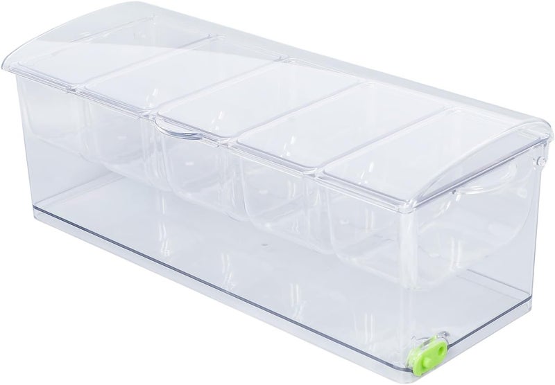 Condiment Server, Clear Plastic Ice Chilled Garnish Holder with Sealed Cover for Kitchen Serving Tray Container with Grid for Home Kitchen Use (5 Grids) - Image 5
